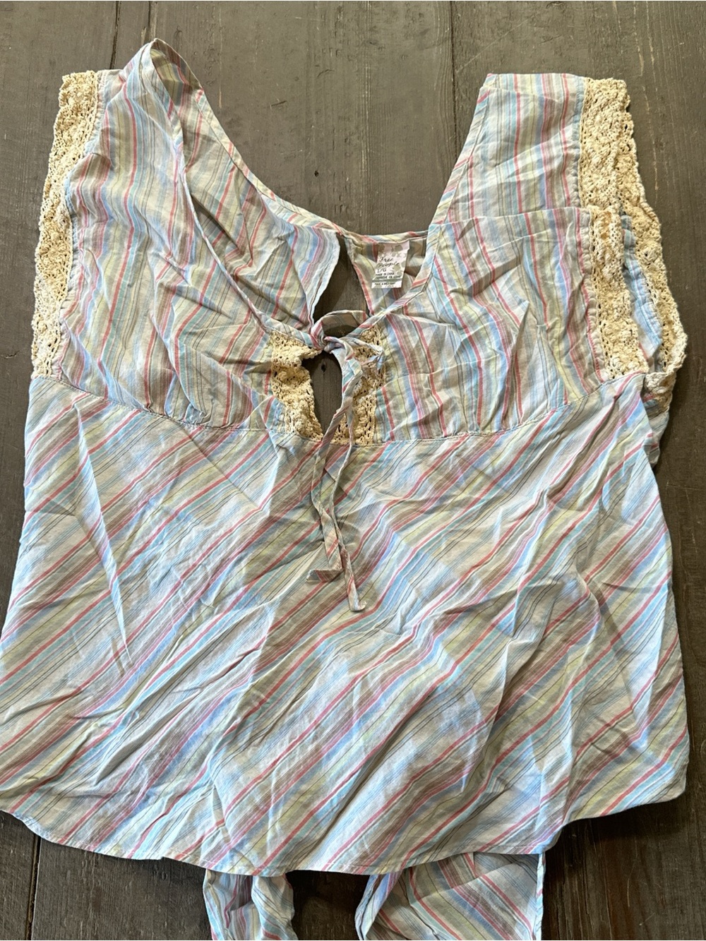 Vintage Free PeopleLightweight Striped Tank Top with Crochet Trim - Blue & Cream